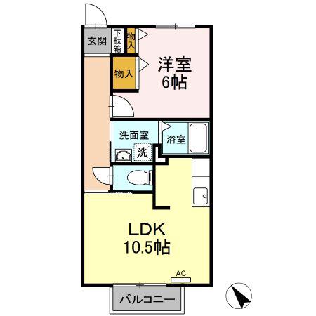 エスポワール栄(1LDK/2階)の間取り写真