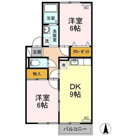 ボンヌ シャンス(2DK/1階)の間取り写真