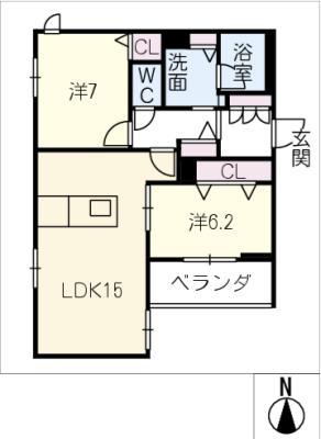 セリシール(2LDK/2階)の間取り写真