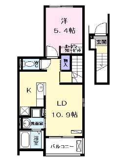 シェモア角割(1LDK/2階)の間取り写真