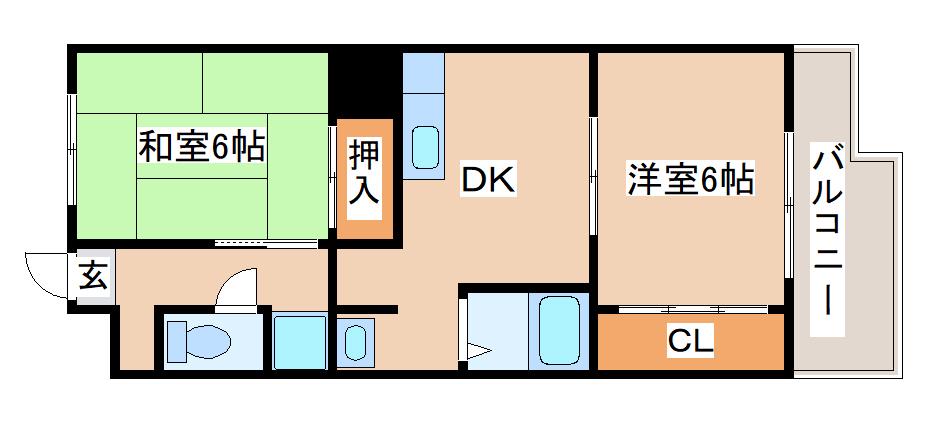 コーポサンルーツII(2DK/4階)の間取り写真