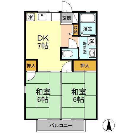サニーヒル大峯台 B棟(2DK/2階)の間取り写真