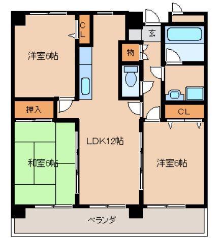 風祭ハイツ(3LDK/3階)の間取り写真