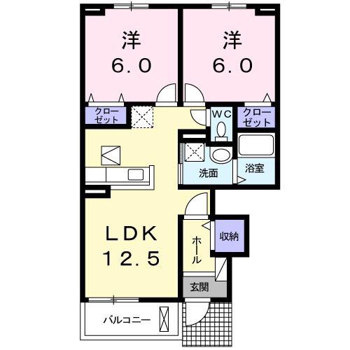 ボヌールKM A(2LDK/1階)の間取り写真