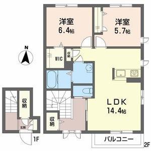 カーザ ボニータA棟(2LDK/2階)の間取り写真