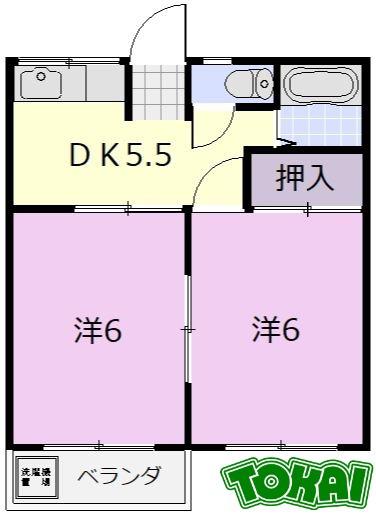 カメヤ弐番館(2DK/1階)の間取り写真
