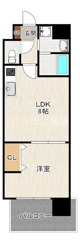 ジェイド博多(1LDK/3階)の間取り写真