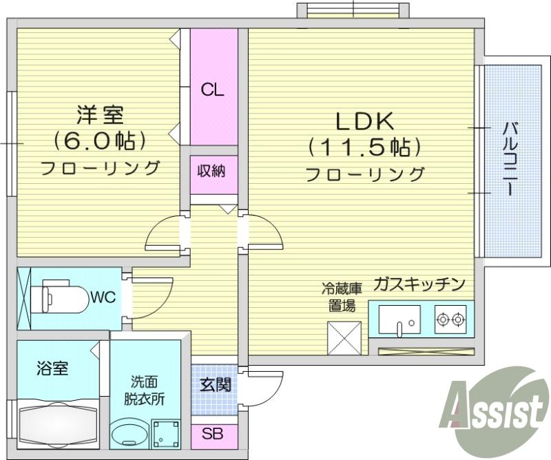 ロイヤルビレッジ B(1LDK/1階)の間取り写真
