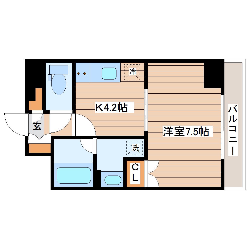 ラフルール連坊(1DK/7階)の間取り写真