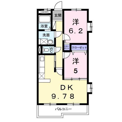 クレセールヴァンブ(2DK/4階)の間取り写真