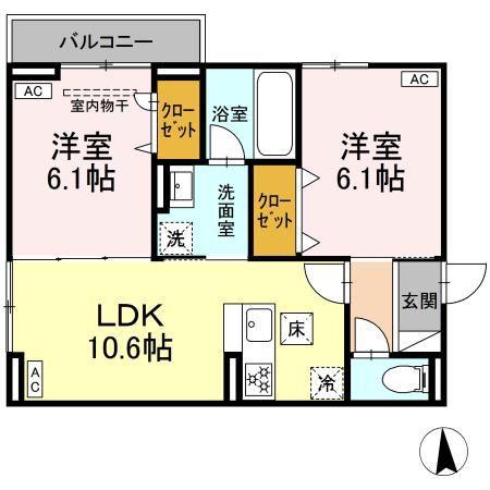 セレスティア鹿浜(2LDK/1階)の間取り写真
