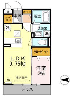 セジュールオッツ南蔵王(1LDK/1階)の間取り写真