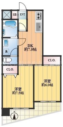 信光パレス(2DK/2階)の間取り写真