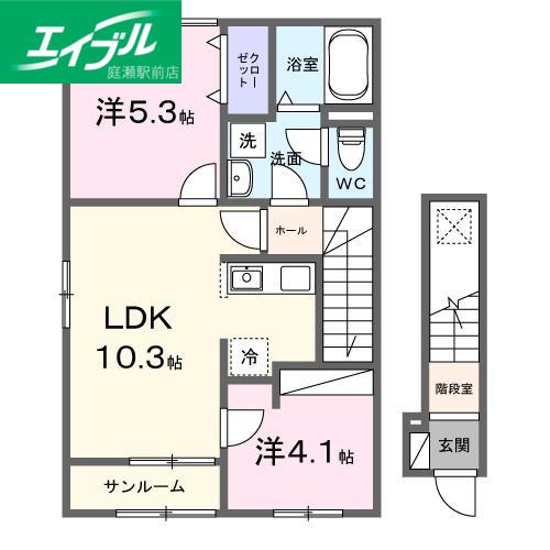カーサヴィゴ鴨方(2LDK/2階)の間取り写真