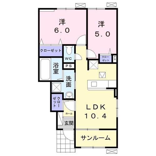 アルカンシエル(2LDK/1階)の間取り写真