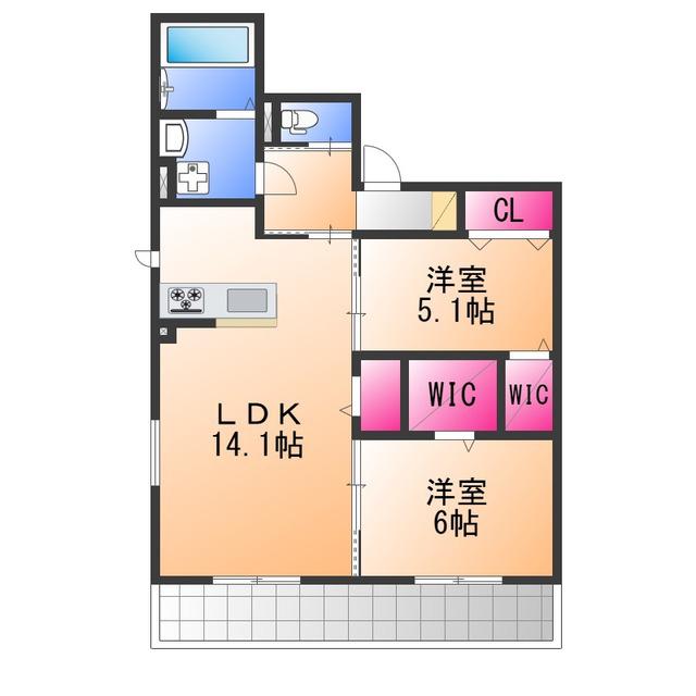 FORESTA小町(2LDK/2階)の間取り写真