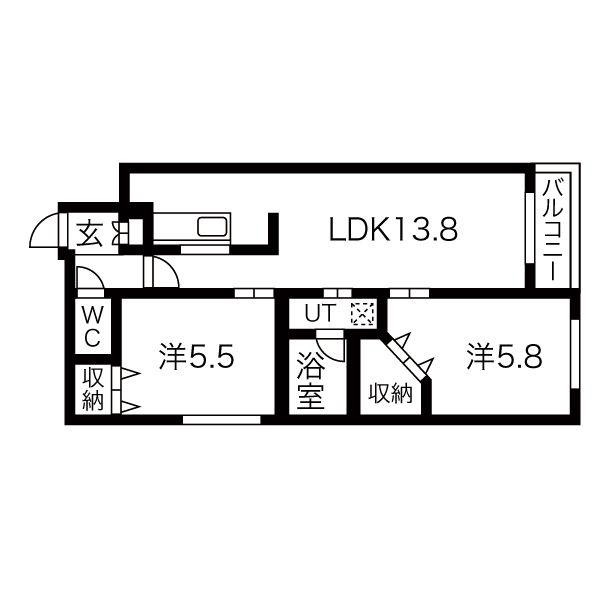 グランオルセーS8(2LDK/5階)の間取り写真