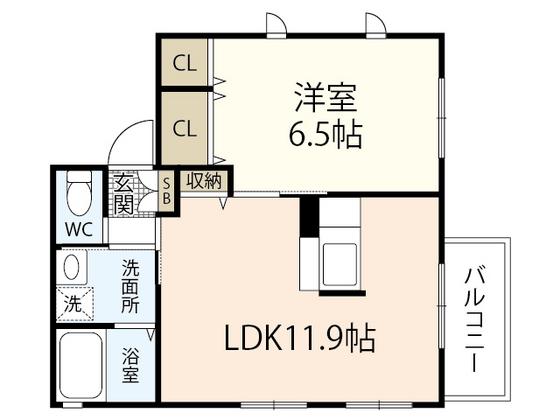 ハウスえのみや(1LDK/1階)の間取り写真