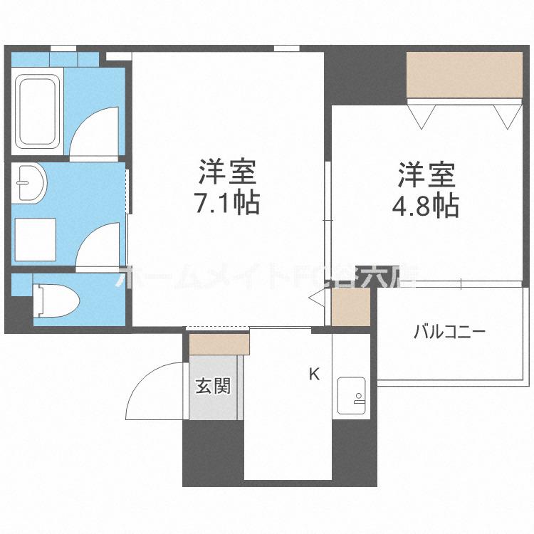 アモーレ本町ウエスト(2K/9階)の間取り写真