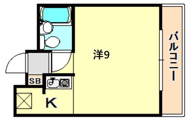 ライオンズマンション神戸西元町(ワンルーム/3階)の間取り写真