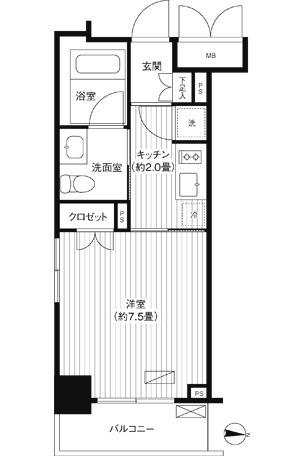グランハイツ錦糸町(1K/4階)の間取り写真