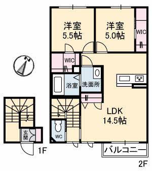 シャーメゾンジュアール N棟(2LDK/2階)の間取り写真