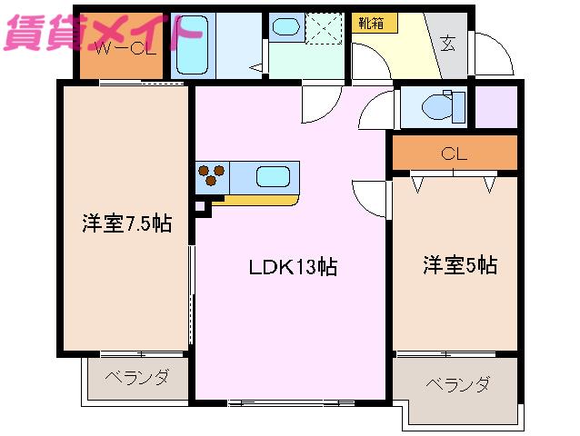 ル シール(2LDK/3階)の間取り写真