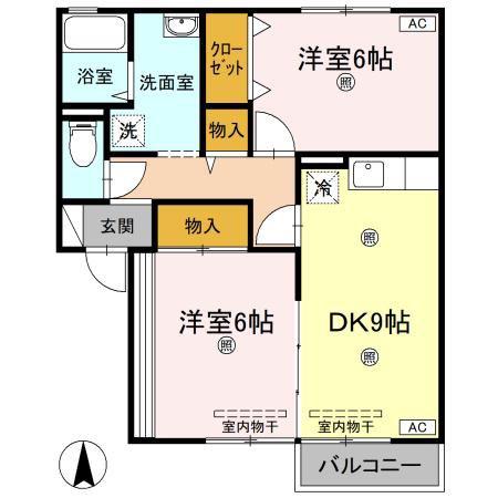 サンライズ21TH A棟(2DK/2階)の間取り写真
