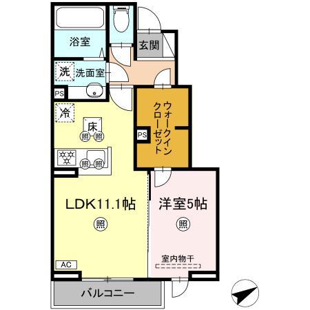 ソレアード B(1LDK/1階)の間取り写真