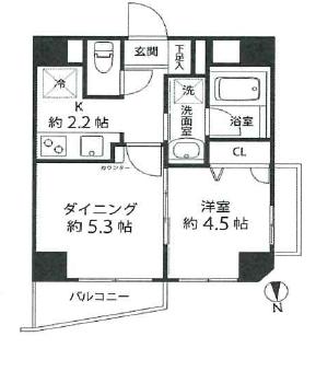 DUOSTAGE白金高輪(1DK/4階)の間取り写真