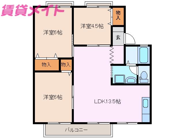 パークハイツ B棟(3LDK/2階)の間取り写真