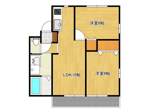 フォンターナA(2LDK/2階)の間取り写真
