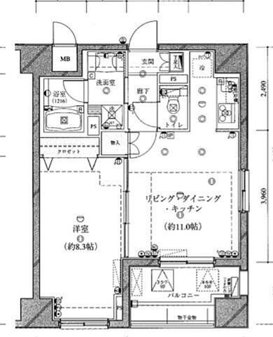 ライジングプレイス浅草参番館(1LDK/5階)の間取り写真