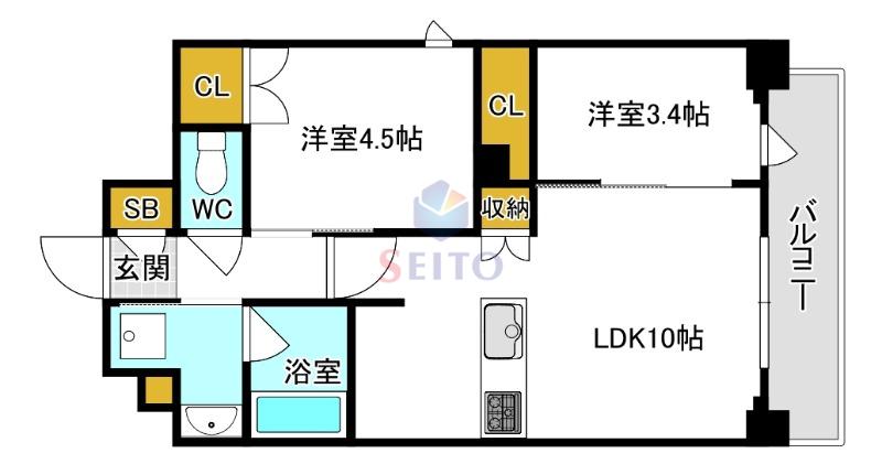 シーズンフラッツ緑地公園(2LDK/3階)の間取り写真