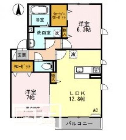 エステート古川北B棟(2LDK/2階)の間取り写真