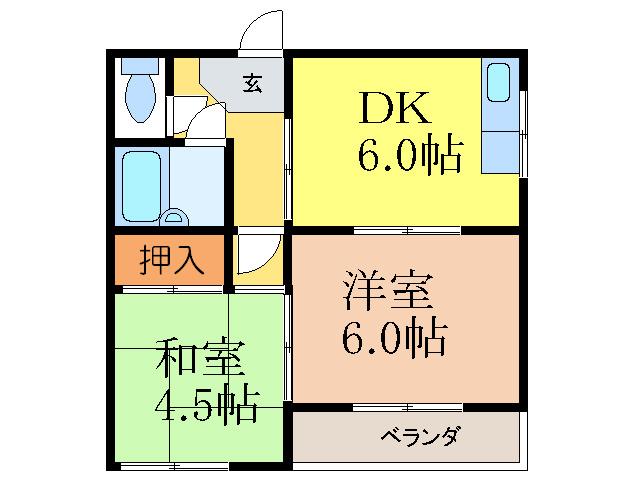ササマツニューマンション(2DK/2階)の間取り写真