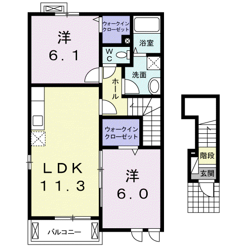 エクセレント・レジデンスA(2LDK/2階)の間取り写真