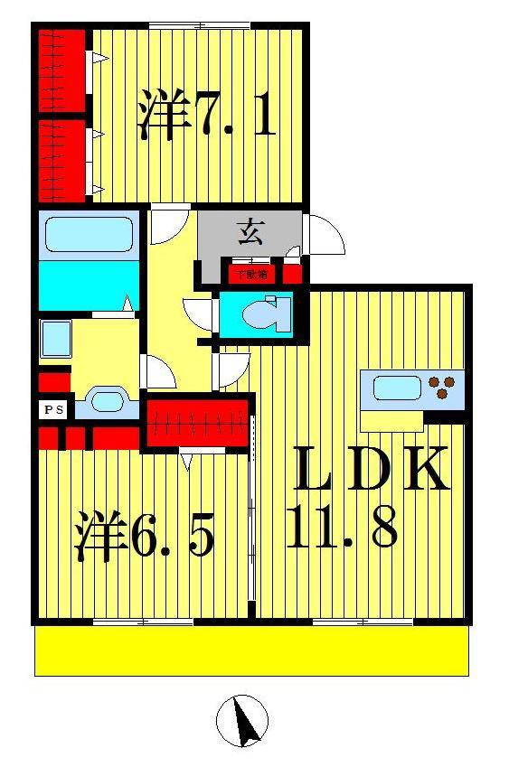ティアレスII(2LDK/2階)の間取り写真