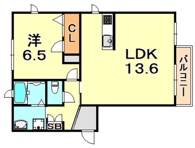 YKメゾン旭が丘(1LDK/2階)の間取り写真