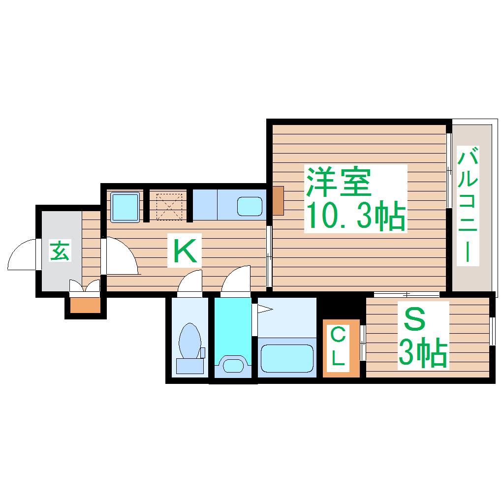 ベルディンII(1SK/1階)の間取り写真