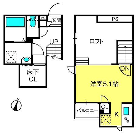 CB原市ベラヴィータ(1K/2階)の間取り写真