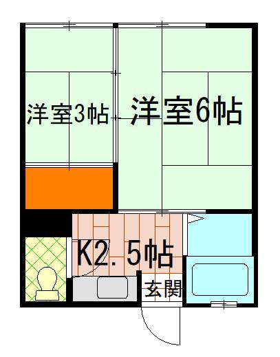 萩赤門ビル(2K/1階)の間取り写真