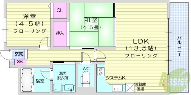 エルパーク浮島(2LDK/3階)の間取り写真