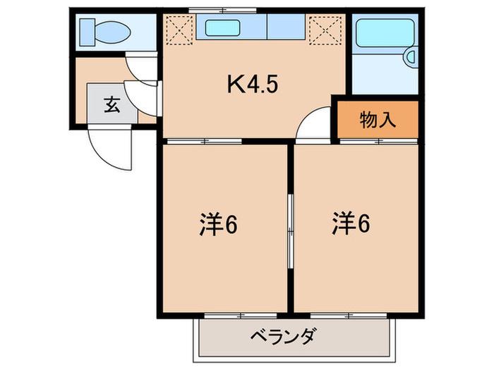 ヴィラ小林C(2K/2階)の間取り写真