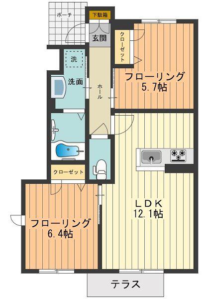 フォレスタ三昭E(2LDK/1階)の間取り写真