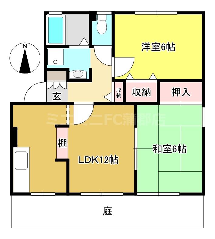 ハーバービュー丸山 ウエスト(2LDK/1階)の間取り写真