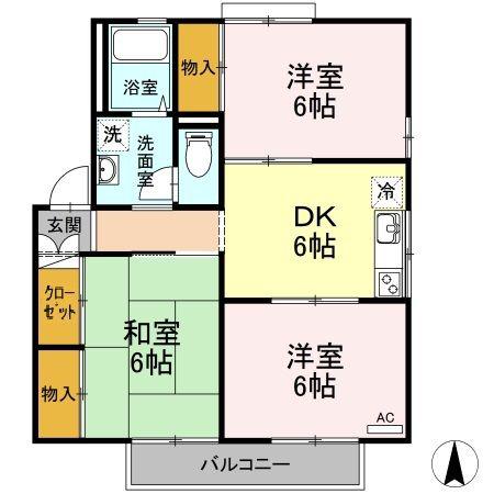フレンドリーハイツ日野A棟(3DK/2階)の間取り写真