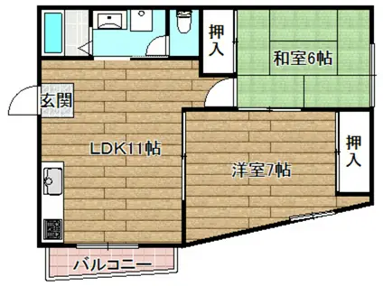 ハイツ白菊(2LDK/2階)の間取り写真