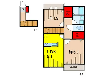 アローキャニオンKAOL(2LDK/2階)の間取り写真