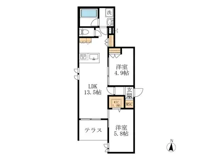 RESIDENCE桜(2LDK/1階)の間取り写真